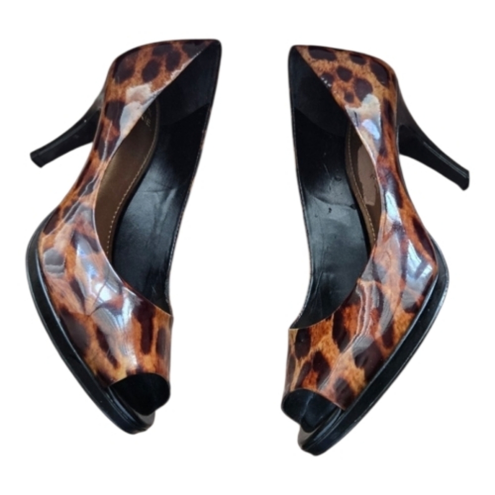 Alex Marie Size 9 Tortoise Shell Peep Toe Pumps Shoes High Black Heels